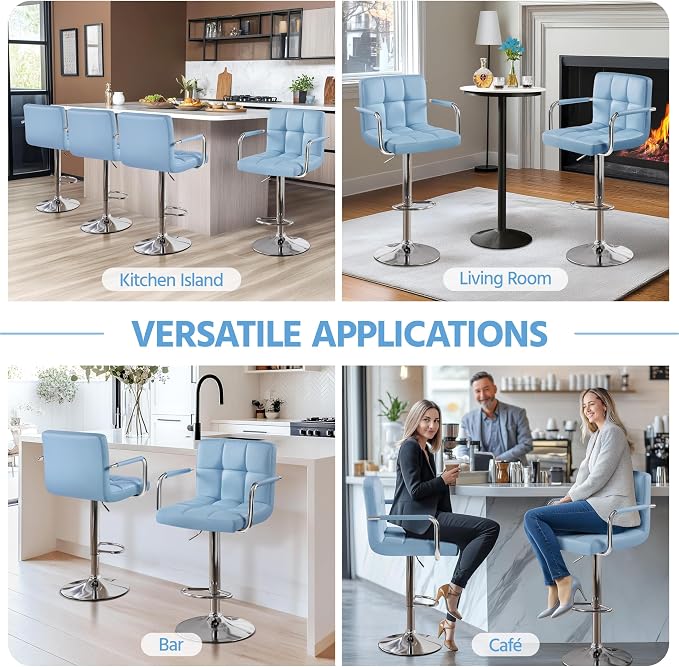 Yaheetech Bar Stools Set of 2, PU Leather Adjustable Swivel Barstools, - Image 6