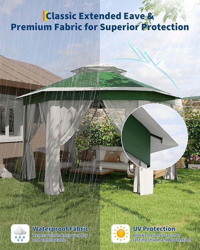 13'x13' Pop-Up Gazebo, Outdoor Hexagonal Patio Gazebo - Image 3