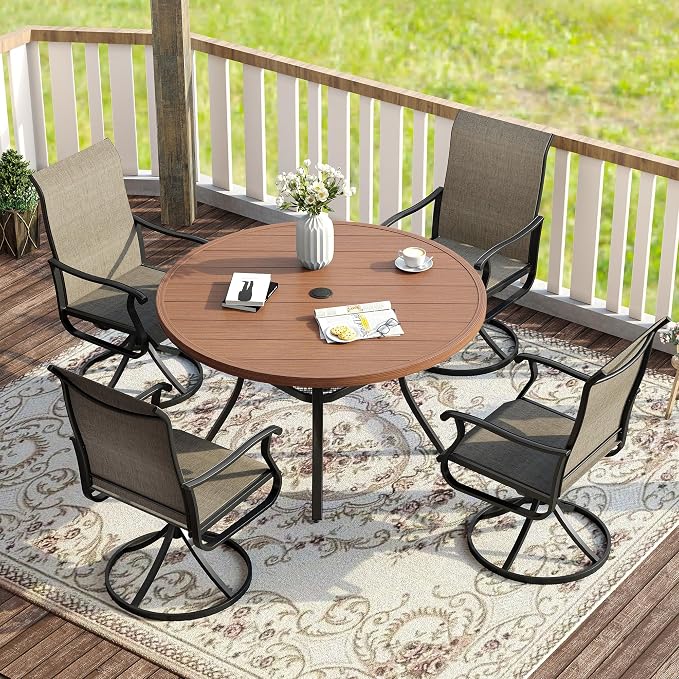 VICLLAX Round Patio Table with Adjustable Umbrella Hole, All Weather Outdoor - Image 2