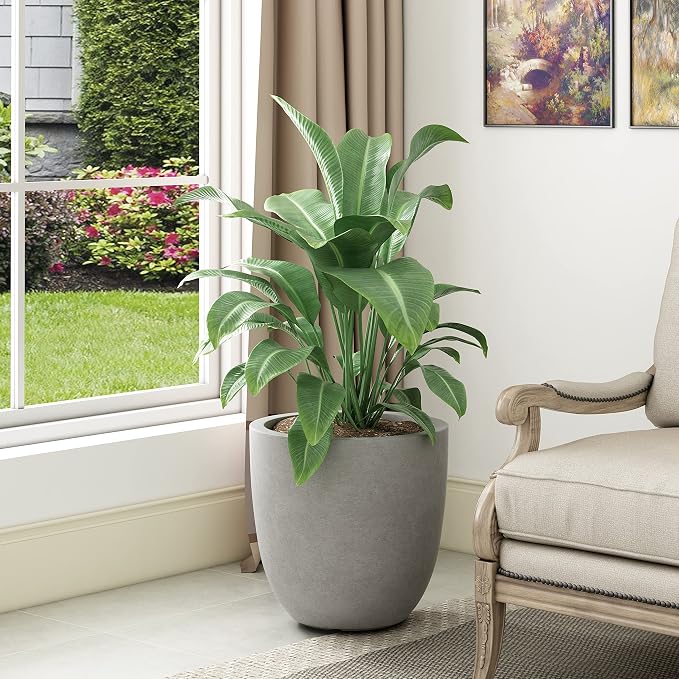 Kante 18 Inch Dia Round Concrete Planter, Indoor Outdoor Large Plant Pot - Image 2