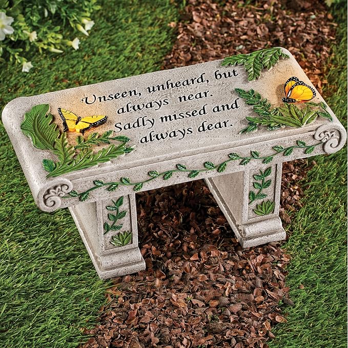 Collections Etc Solar Powered LED Outdoor Garden Memorial Bench - Image 2
