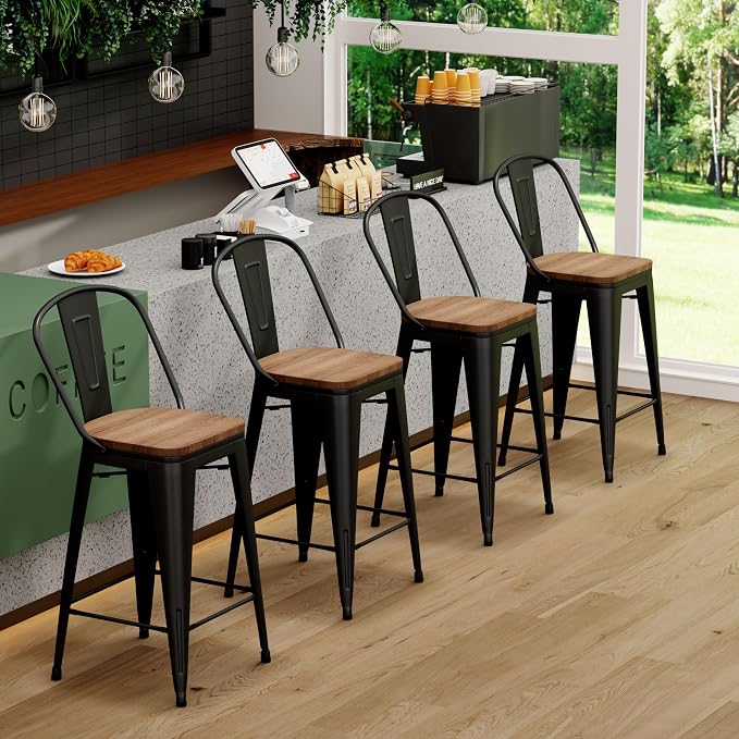 Aklaus Metal Bar Stools Set of 4, 24 inch Barstools Counter Height BarStools - Image 10