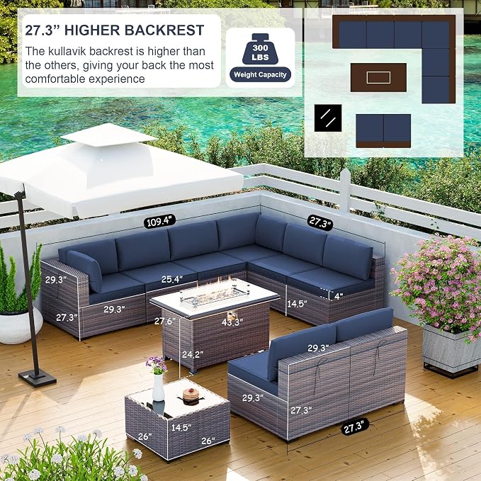 Kullavik 10 Pieces Outdoor Patio Furniture Set - Image 4