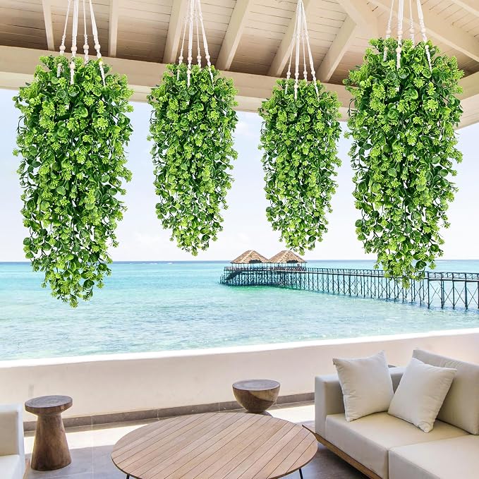 Waipfaru 4Pcs Fake Hanging Plants 3ft Fake Plants UV Resistant Fake Vines - Image 5