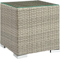 Modway Repose Wicker Rattan Glass Outdoor Patio Side End Table in Light Gray by Modway