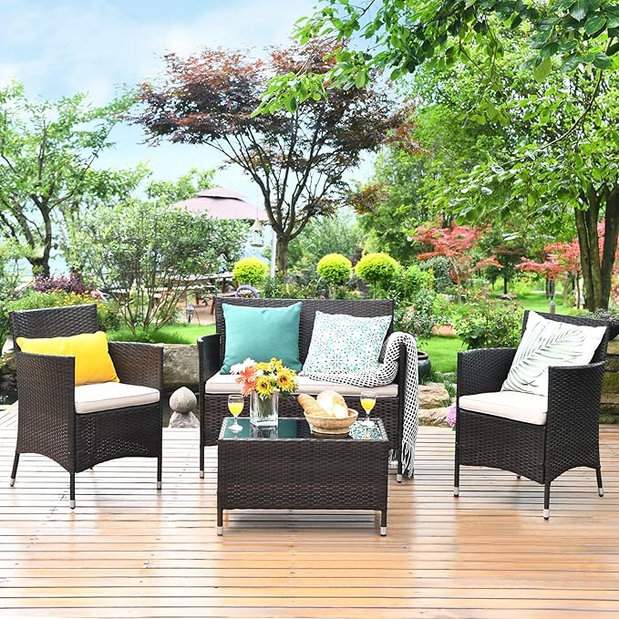 COSTWAY 8PCS Rattan Patio Furniture Set, Outdoor Wicker Rattan Chairs - Image 5