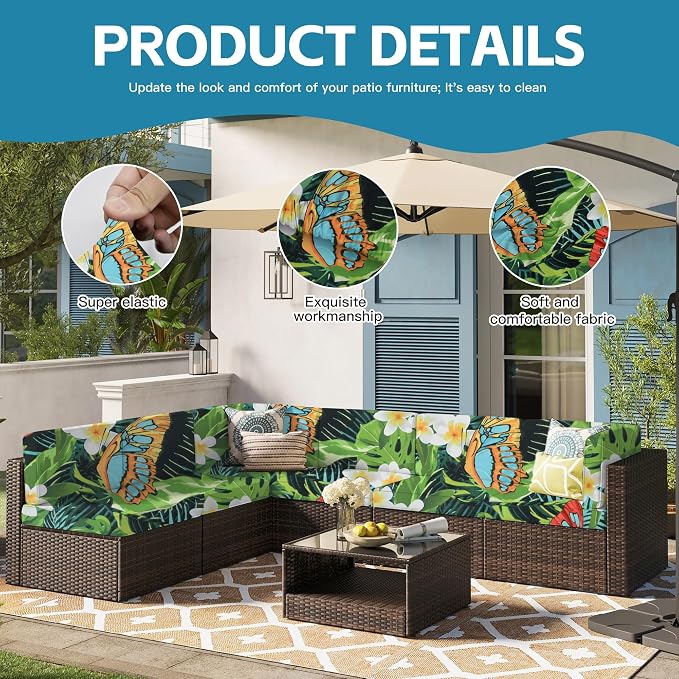 14Pcs Outdoor Cushion Covers, Patio Cushion Covers, Stretch Elastic Slipcovers - Image 3