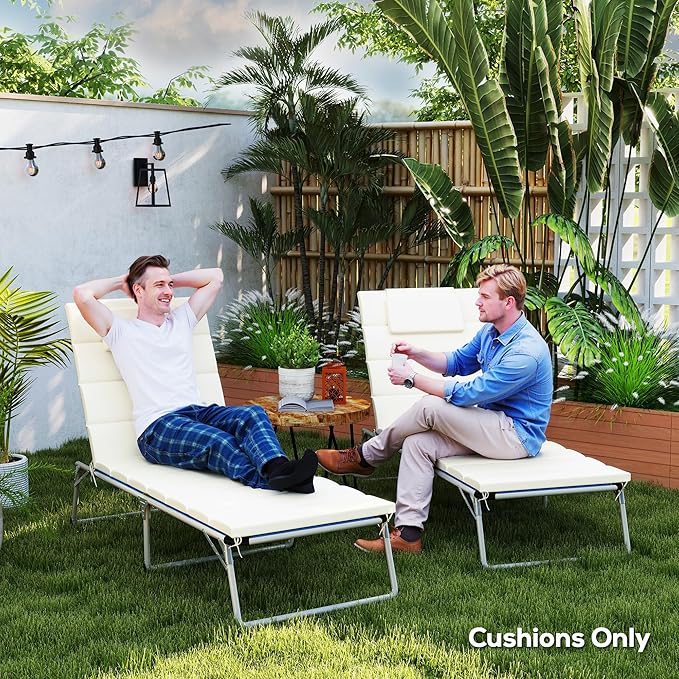 Outsunny Outdoor Lounge Chair Cushion Set of 2, Foldable Patio Chaise Lounge - Image 7