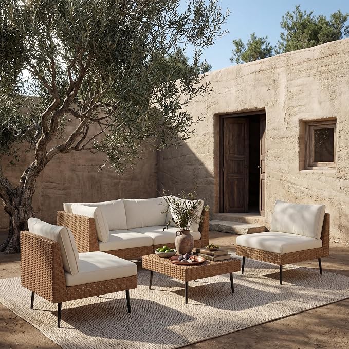 ENSTVER 5-Piece Dual-Strand Wicker Outdoor Sectional, Premium Outdoor Sofa by ENSTVER