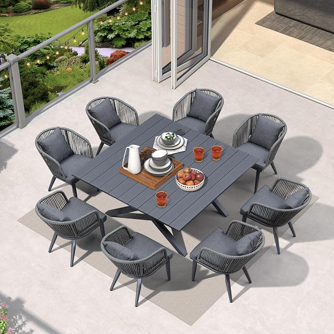 PURPLE LEAF 9 Pieces Outdoor Metal Furniture Set Patio Conversation Sets Dining by PURPLELEAF