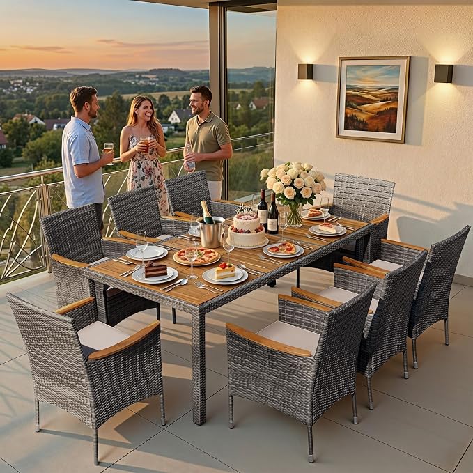 Greesum 9 Pieces Outdoor Patio Dining Set, Conversation Sets - Image 2
