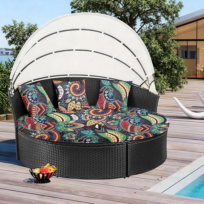 66" Round Daybed Cushion Cover & 3 Pillow Covers Set - Image 5