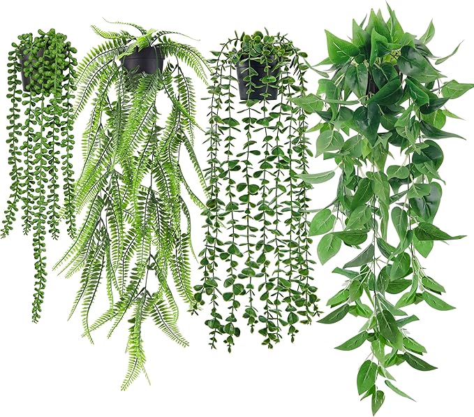 Der Rose 4Pcs Fake Plants Hanging Artificial Ivy Vine Faux Eucalyptus Hanging by DerRose