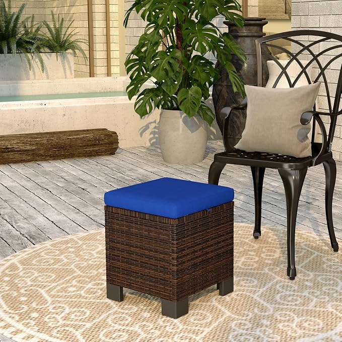 Outsunny 2 Pieces Outdoor Patio Ottomans, All Weather Wicker Outdoor Footstools - Image 8