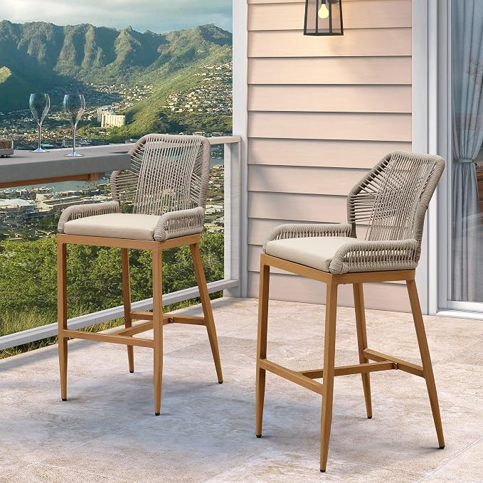 PURPLE LEAF Patio Bar Stools 28" H Set of 4 Handwoven Wicker Bar Height Stool - Image 2