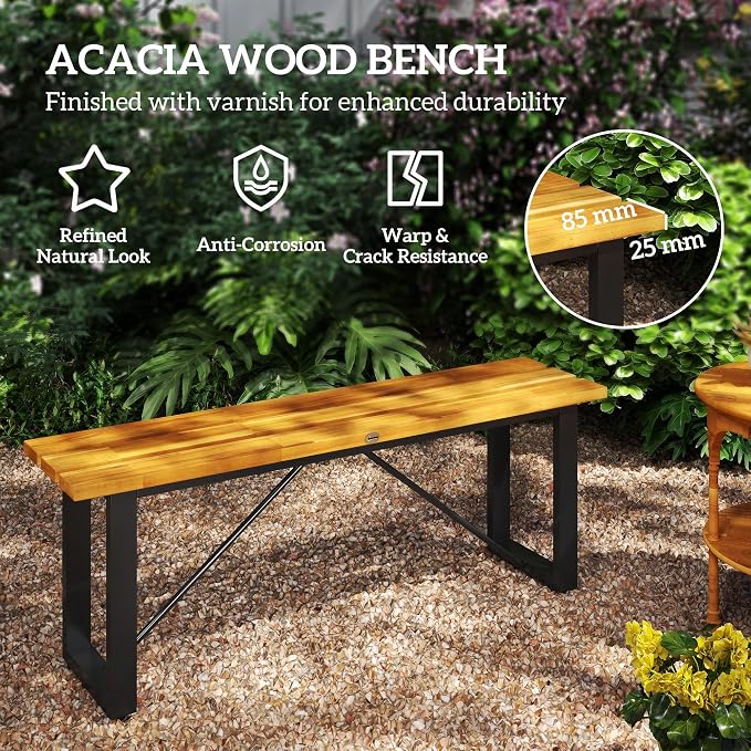 Outsunny Outdoor Bench, Acacia Wood Patio Garden Bench, Weather/Corrosion - Image 4