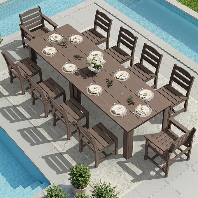 SERWALL Outdoor Dining Sets for 10, HDPE Dining Sets for 10 Person by SERWALL