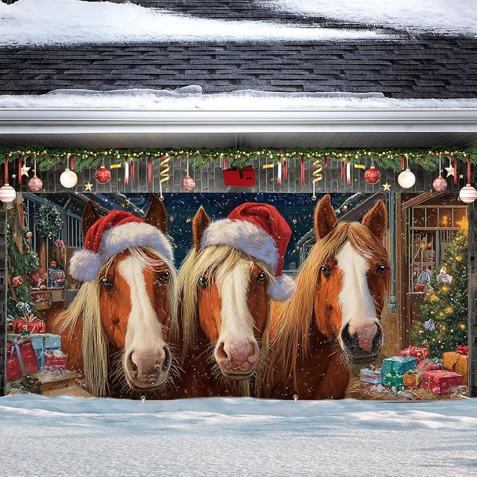 Christmas Garage Door Decorations 6x13FT, Three Horses - Image 7
