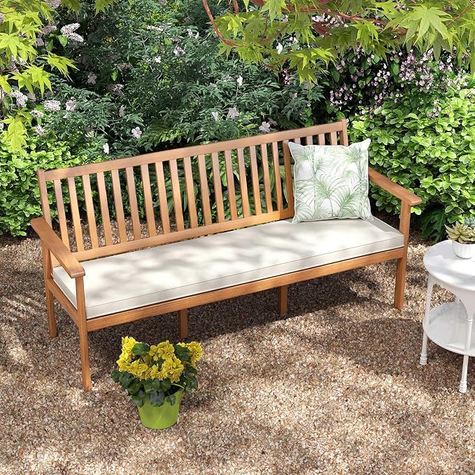 Tangkula 3-Seat Acacia Wood Outdoor Bench - Image 4