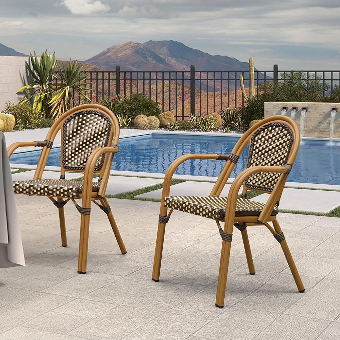 PURPLE LEAF French Bistro Chairs Set of 2 Patio Dining Chairs Hand-Woven - Image 2