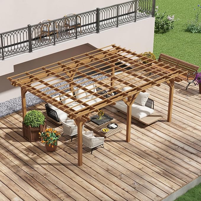 Outsunny 12' x 16' Outdoor Pergola, Wood Gazebo Grape Trellis - Image 6