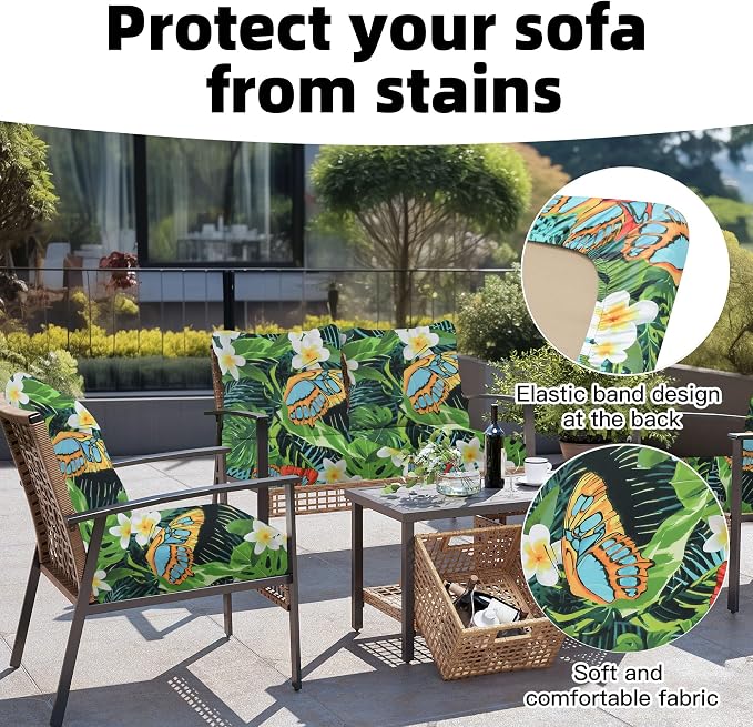 8Pcs Outdoor Cushion Covers, Patio Cushion Covers, Stretch Elastic Slipcovers - Image 4