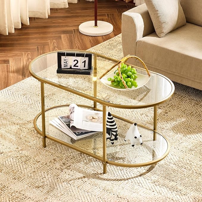 VINGLI 38" Oval Coffee Table, Transparent Glass Coffee Tables by VINGLI