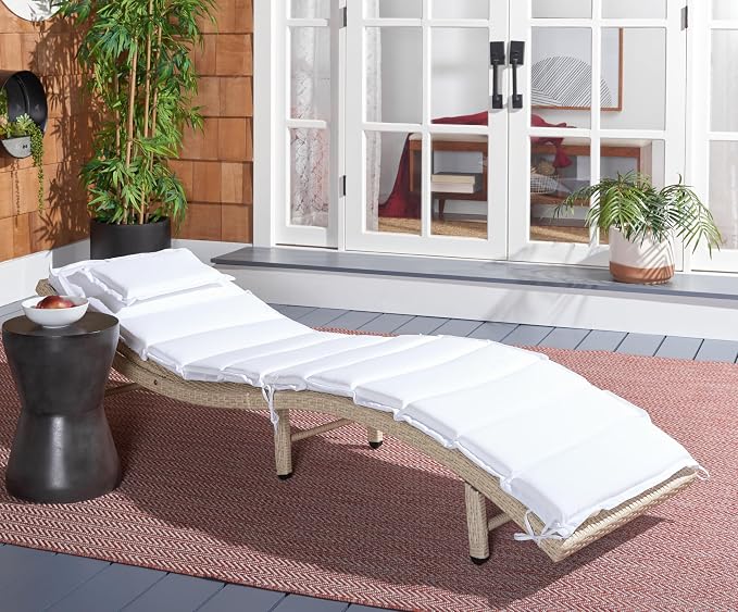 SAFAVIEH Outdoor Collection Colley Beige/White Cushion Wicker Chaise Lounge - Image 10