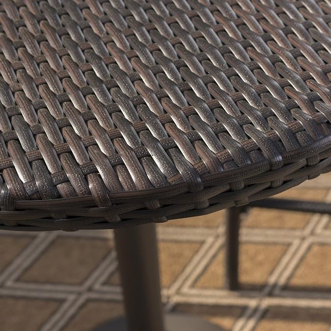 Outdoor 23-inch Round Wicker Bar Table Brown Modern Contemporary Iron Glossy - Image 4