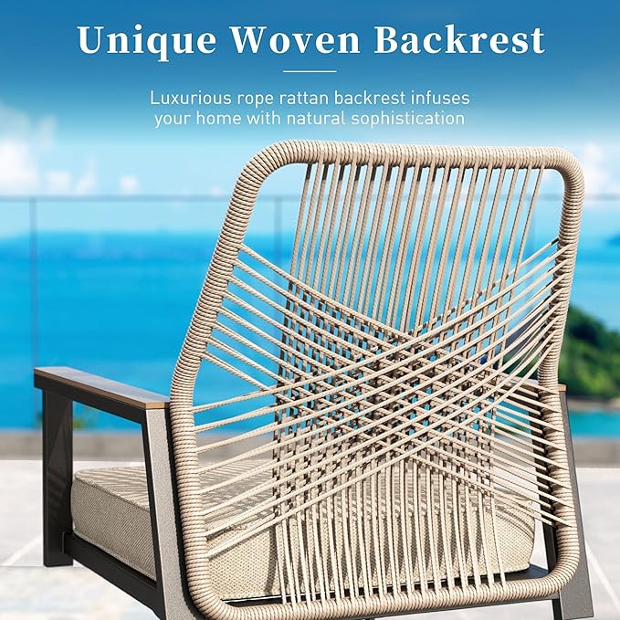 7 Pieces Patio Dining Set, 6 x Woven Rattan Chairs - Image 2