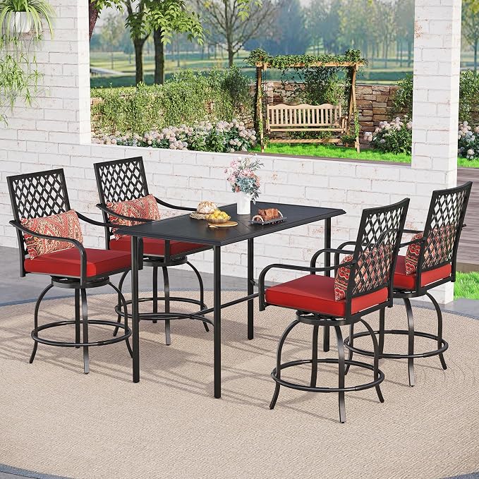 Sophia & William Patio Bar Set 5 Piece Outdoor High Dining Table and Chairs Set - Image 6