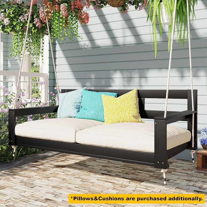 Harper & Bright Designs Patio Wooden Twin Size Porch Swing Daybed Frame - Image 3