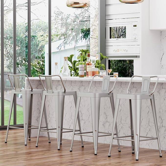 Metal Bar Stools Set of 4 Indoor/Outdoor Counter Height Bar Chairs - Image 7