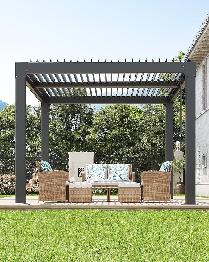 GarveeLife Louvered Pergola 10 ft x10', Outdoor Pergola by GarveeLife