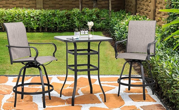 Shintenchi 3 Piece Patio Swivel Bar Stools Set, Outdoor Patio Bar Table and - Image 2