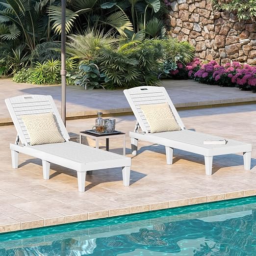 DWVO Outdoor Plastic Chaise Lounger, Poolside Lounge Chair w/5-Position - Image 2