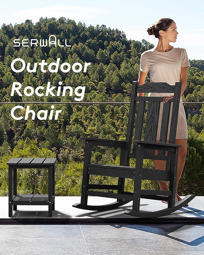 SERWALL Black Outdoor Rocking Chair Set of 2, All Weather Patio Rocking Chair - Image 8