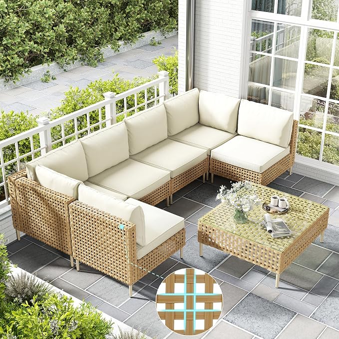 LHBcraft Patio Furniture Set, Large 7 Piece Wicker Outdoor Sectional Furniture by LHBcraft-US