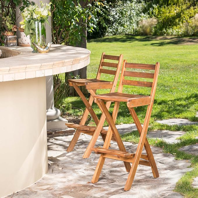 Christopher Knight Home Tundra Outdoor Foldable Wood Barstool Set, 2-Pcs Set - Image 3