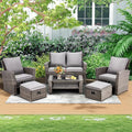 GYUTEI 6 Pieces Patio Furniture Set, Outdoor Sectional Conversation Rattan Sofa by GYUTEI