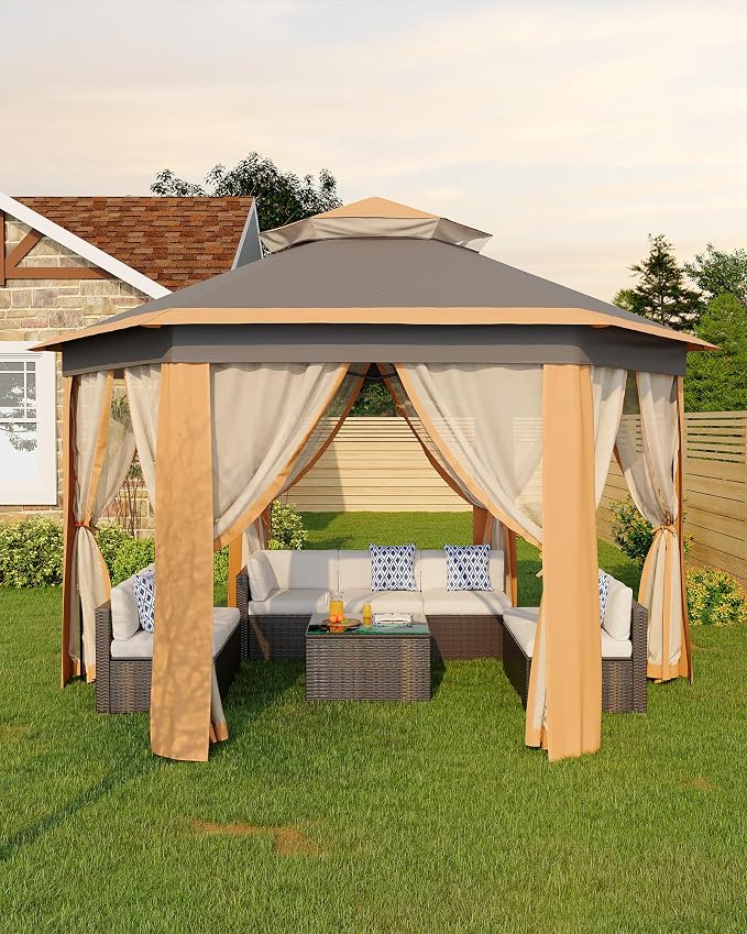 13'x13' Pop-Up Gazebo, Outdoor Hexagonal Patio Gazebo by GarveeLife