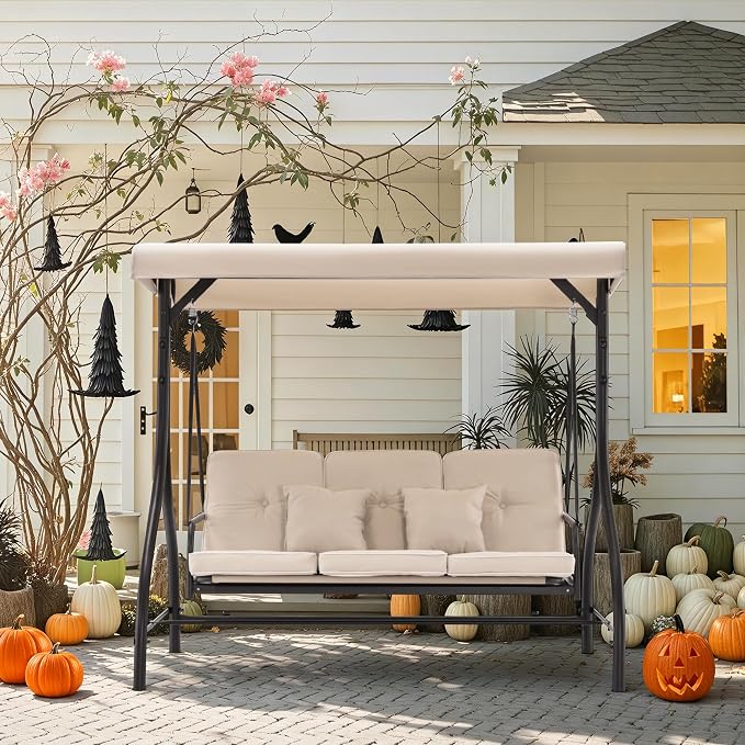 MCombo 3-Seat Outdoor Patio Swing Chair, 2-in-1 Convertible Porch Swing Glider - Image 2