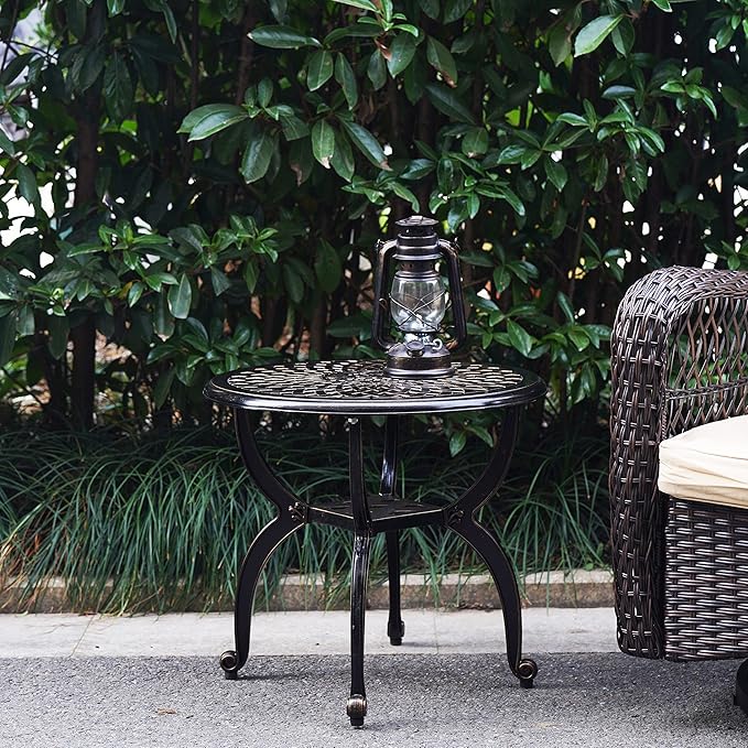 Mandolin Outdoor Patio, Rust -Resistant Cast Aluminum Side Table, Weather - Image 2