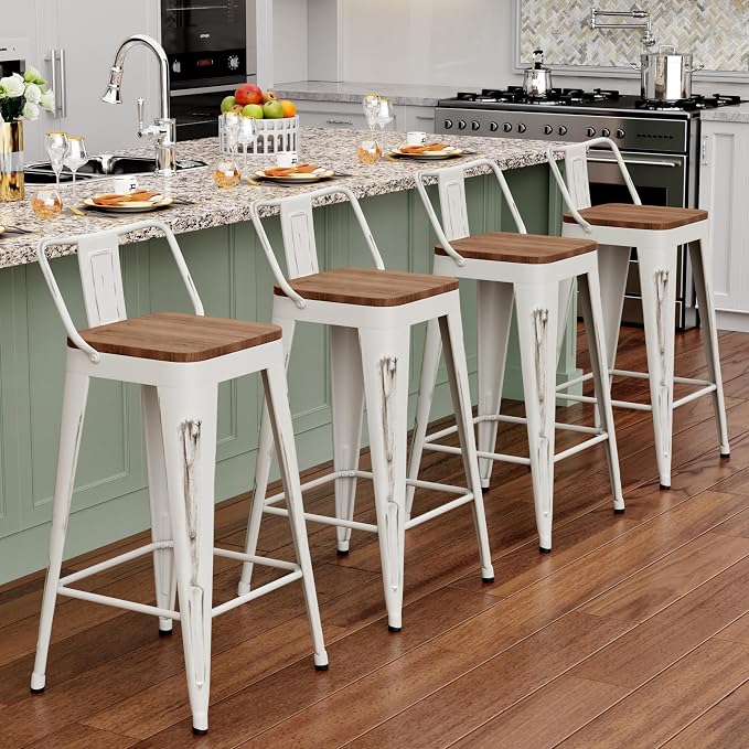 Alunaune 26" Metal Bar Stools Set of 4 Counter Height Barstools Industrial by HomeFurniture