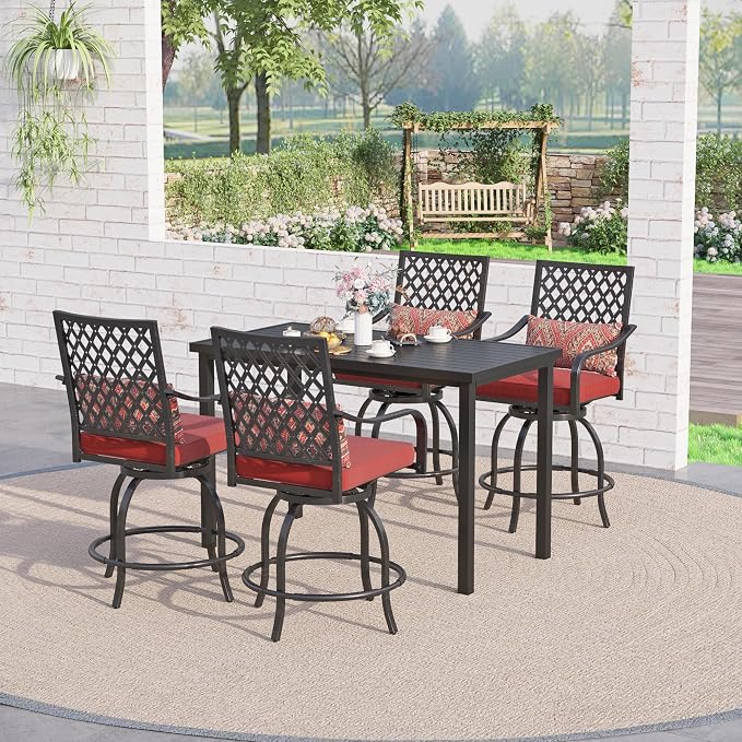 Sophia & William Patio Bar Set 5 Piece Outdoor Dining Set, 4 Swivel Bar Stools - Image 6