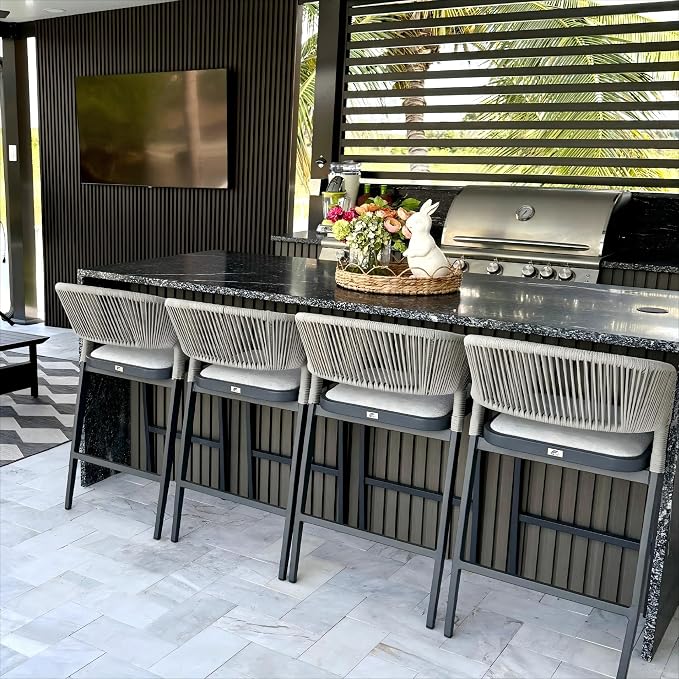 PURPLE LEAF Bar Stool Set of 2 Outdoor Bar Chairs Aluminum Bar Height Stools - Image 2