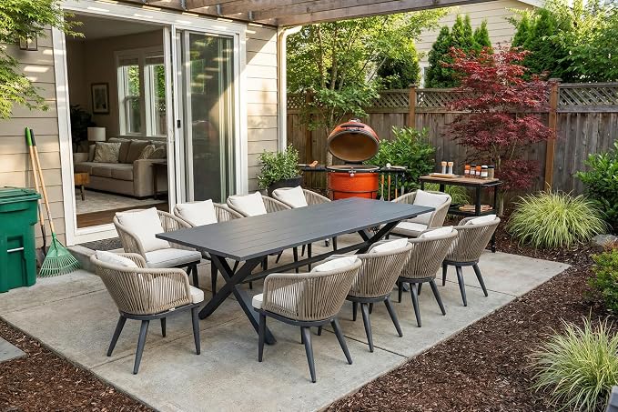 PURPLE LEAF 11 Pieces Patio Dining Set Wicker Outdoor Furniture Rectangular by PURPLELEAF