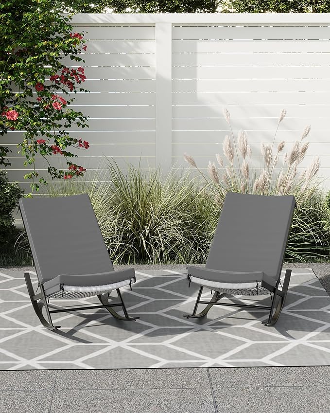 GarveeLife Outdoor Rocking Lounge Chair Set of 2, Patio Chaise Lounge - Image 5