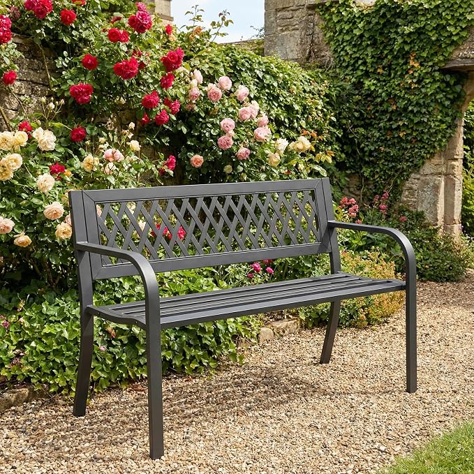 Outdoor Garden Bench, Weatherproof Metal Park Bench - Image 2