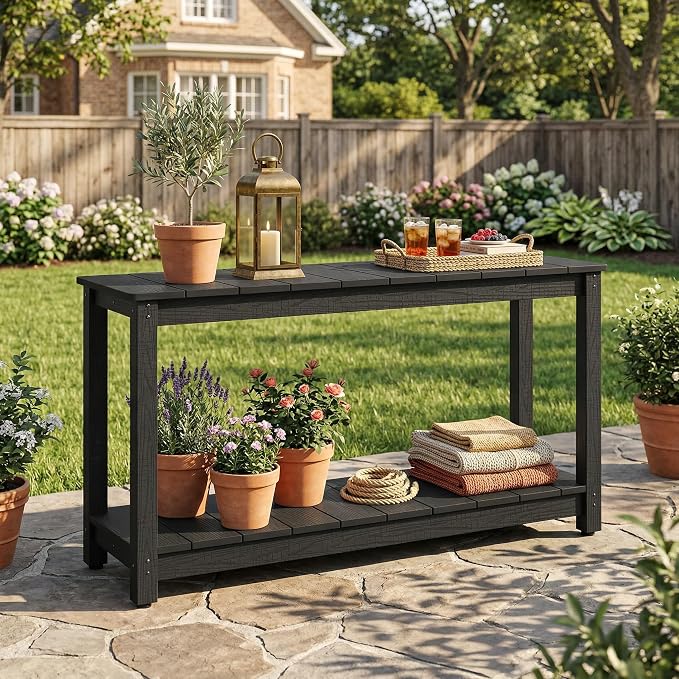 Outdoor Console Table, 440LBS Weight Capacity, 2-Tier Multifunctional Buffet - Image 2